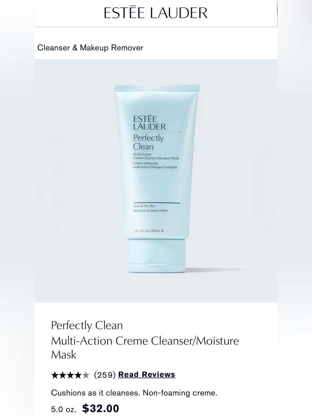 Estee Lauder Perfectly Clean Creme Cleanser in Light Blue